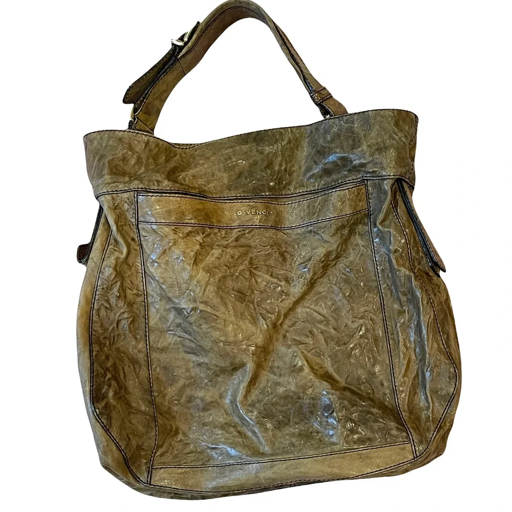 Givenchy Brown Crinkle Shopper Hobo Leather Tote - Picture 7 of 11